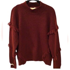 Michael Kors Maroon Fringe Detail Sweater Size L